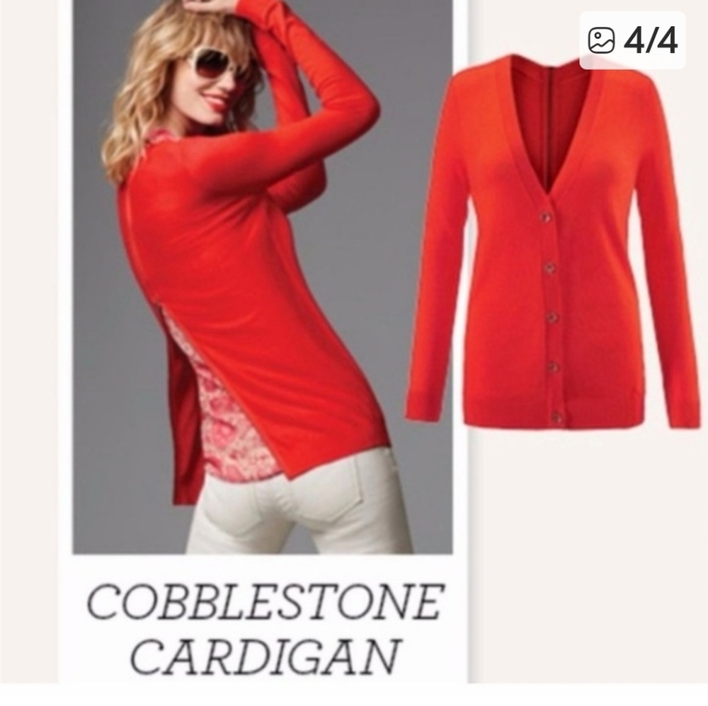 Cabi Cobblestone Cardigan Red Button Front V‑Neck With Back Zip Lite Sweater S